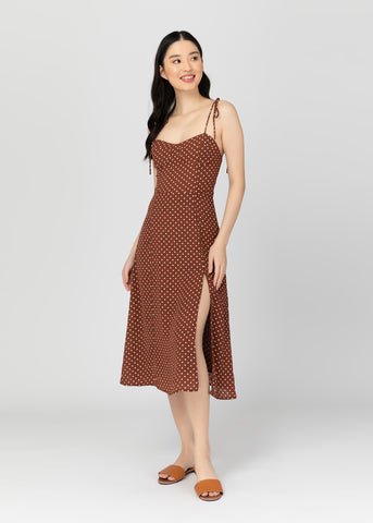 Janina Dress in Brown Polka Dots – Woo